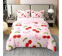 Homewish Funda de edredón y 1 funda de almohada para cama individual | Lindo juego de ropa de cama de algodón para niña, con diseño de frutas kawaii