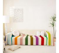 Homewish Funda de sofá a rayas beige arcoíris de 231 x 300 cm para 2 | Funda de sofá monocromática con diseño de bloque de goteo, moderna, abstracta, estética, protector de sofá para perros y