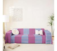Homewish Funda de sofá a rayas rosas, azules y moradas, 231 x 381 cm | Funda de sofá minimalista con líneas geométricas, protector vintage para sofá de 2, 3, 4 plazas, sofá modular