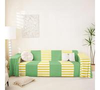Homewish Funda de sofá a rayas verdes y amarillas 180 x 381 cm | Funda de sofá de líneas vintage, protector de sofá moderno y elegante para sofá modular