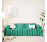 Homewish Funda de sofá contemporánea a rayas de 180 x 340 cm | Funda de sofá de líneas blancas y verdes, protector de sofá elegante de lujo, funda de sofá vintage simple para sofá modular