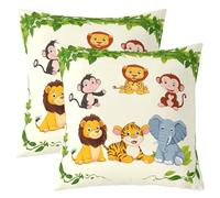 Homewish Fundas de almohada de animales de la selva para niños de 16 x 16 pulgadas, fundas de almohada de safari de animales salvajes para niñas y niños, fundas de cojín de animales del zoológico