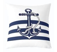 Homewish Fundas de cojín vintage de ancla de 55 x 55 cm | Fundas de almohada decorativas de rayas horizontales para sofá, funda de almohada cuadrada dibujada a mano