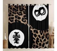 Homewish Funky Lucky - Cortinas opacas de 8 bolas, 167 x 183 cm, cortinas con ojales con estampado de leopardo safari africano para sala de estar y dormitorio, diseño de monograma inicial preparado, 2
