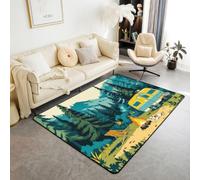 Homewish Happy Camping - Alfombra para sala de estar, 100 x 150 cm | Woodland - Alfombra grande para fogata, para caravana, caravana, no desprende pelo para dormitorio o cocina