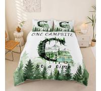 Homewish Happy Camping - Juego de funda de edredón doble, diseño de bosque con letra C, para niños, adolescentes y adultos, bosque, árboles, montaña gigante, juego de cama de aventura