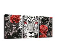 Homewish Imagen sobre lienzo leopardo murales sala de estar rojo rosa cuadros en lienzo negro blanco gris guepardo imágenes animales africanos occidentales flores imagen para dormitorio, oficina