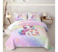Homewish Initial G Unicorn - Juego de edredón individual de 2 piezas | Juego de ropa de cama acolchado con diseño de unicornio rosa en 3D