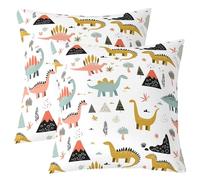Homewish Juego de 2 fundas de almohada de dinosaurio para niños, 16 x 16 pulgadas, fundas de cojín con estampado de dinosaurios coloridos, decoración de animales salvajes de safari, fundas de almohada