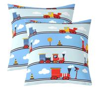 Homewish Juego de 2 fundas de cojín de tren de 18 x 18 pulgadas, fundas de cojín de motor de vapor para niños, adolescentes, niños, retro, ferrocarril, transporte, azul y rojo, fundas de cojín