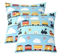 Homewish Juego de 2 fundas de cojín de tren de 18 x 18 pulgadas, fundas de cojín de vehículo de dibujos animados para niños, hombres, transporte ferroviario azul, fundas de cojín suaves y decorativas