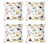 Homewish Juego de 4 fundas de almohada de dinosaurio para niños, 16 x 16 pulgadas, fundas de cojín con estampado de dinosaurios coloridos, decoración de animales salvajes de safari