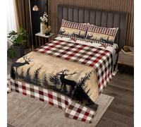 Homewish Juego de colcha rústica de ciervos del bosque, cortina individual, cabaña, casa de campo, cabaña, cabaña, bosque, animales salvajes, ciervos, caza, juego de colcha para niños y adultos, ropa