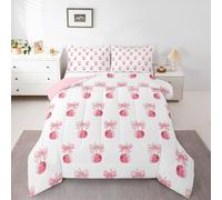 Homewish Juego de edredón con lazo rosa cereza para niñas, tamaño King, juego de ropa de cama con lazo de lazo de seda, juego de edredón estético de coqueta, acuarela, ropa de cama cálida y suave, sin
