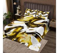 Homewish Juego de edredón de acuarela de oro amarillo tamaño King, juego de colcha geométrica moderna abstracta, juego de colcha de estilo minimalista y elegante, juego de cama estético de graffiti