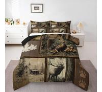 Homewish Juego de edredón de caza de pato doble, juego de ropa de cama de pato Mallard, cabaña de campo, bosque, para niños y hombres, retazos, animales salvajes, rústico, granja, edredón sin funda