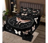 Homewish Juego de edredón gótico con diseño de mariposas galaxia doble, juego de colcha negra misteriosa de vida silvestre, ropa de cama acolchada para decoración de habitación