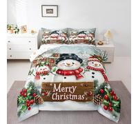 Homewish Juego de edredón individual de Feliz Navidad, para niños, adolescentes, niños, niñas, adultos, hojas de acebo y bayas rojas, juego de edredón sin funda