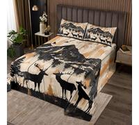 Homewish Juego de edredón rústico de ciervo de caza, individual, bosque, bosque, bosque, cabaña, cabaña, casa de campo, cabaña, juego de colcha para niños y niñas, ropa de cama acolchada de animales