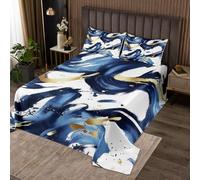 Homewish Juego de edredón tamaño King azul marino y dorado, juego de colcha geométrica moderna abstracta, juego de colcha de estilo minimalista y elegante, juego de cama estético de graffiti Line