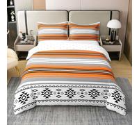 Homewish Juego de funda de edredón azteca occidental con 2 fundas de almohada, juego de ropa de cama de algodón geométrico étnico, estilo navajo, rayas grises y naranjas, decoración de casa de campo