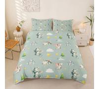 Homewish Juego de funda de edredón con diseño de dragón bebé, tamaño Super King, diseño de animales de dibujos animados, castillo nublado, Kawaii, dinosaurio, estrellas