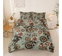 Homewish Juego de funda de edredón con diseño de flores verdes salvia, tamaño King, ropa de cama bohemia para adultos, adolescentes y mujeres, estilo steampunk, estilo victoriano, estética botánica