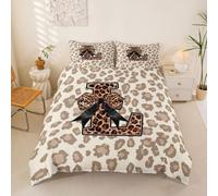 Homewish Juego de funda de edredón con diseño de guepardo y lazo, tamaño King, con letra inicial L, estampado de leopardo, moderno y moderno, coqueta, diseño de safari africano