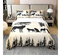 Homewish Juego de funda de edredón con diseño de lobo y animales salvajes, caza de selva, juego de ropa de cama con diseño de bosque retro del oeste, lobos negros