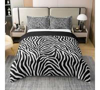Homewish Juego de funda de edredón con estampado de cebra, tamaño King, ropa de cama de algodón con diseño de piel de vida silvestre, color negro y blanco, diseño de rayas geométricas