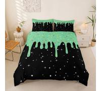 Homewish Juego de funda de edredón con estampado de estrellas y postres y caramelos, color verde menta y crema