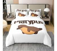 Homewish Juego de funda de edredón con estampado de ornitorrinco de dibujos animados, color marrón, con estampado de animales australianos en 3D (sin edredón)