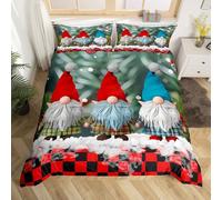 Homewish Juego de funda de edredón de 3 piezas, diseño de gnomo de Navidad, tamaño King, funda de edredón de Papá Noel para niños y niñas, juego de ropa de cama con temática de copo de nieve, regalo