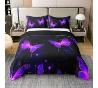Homewish Juego de funda de edredón de algodón con diseño de mariposas y cielo estrellado, galaxia y espacio exterior, elegante juego de cama de vida silvestre