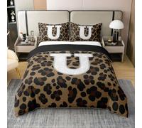 Homewish Juego de funda de edredón de algodón con estampado de piel de guepardo y animales de guepardo y animales de granja y vida silvestre, juego de cama moderno geométrico