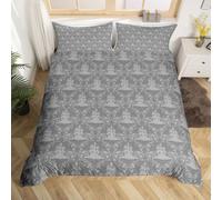 Homewish Juego de funda de edredón doble con diseño de damasco de castillo gótico, color gris plateado, para adolescentes, niños y niñas, estilo gótico, vintage, floral, victoriano