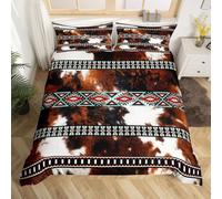 Homewish Juego de funda de edredón doble de piel de vaca, estilo bohemio, azteca, estampado de vaca de las tierras altas occidentales, exóticos, geométricos, aztecas, vaqueros, para niños y hombres
