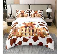 Homewish Juego de funda de edredón individual con 1 funda de almohada, diseño de vaca de las Tierras Altas, juego de ropa de cama de algodón con animales divertidos del oeste, vida silvestre, granja