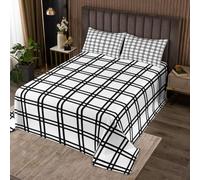 Homewish Juego de funda de edredón individual con 1 funda de almohada | Juego de colcha acolchada de rejilla geométrica de microfibra ligera
