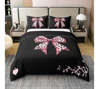 Homewish Juego de funda de edredón individual con diseño de guepardo y 1 | Juego de cama de algodón con lazo Y2K Coquette, juego de cama para niña