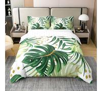 Homewish Juego de funda de edredón individual con diseño de palmeras tropicales y hojas de plátano de Monstera, juego de ropa de cama de algodón con acuarela, estilo retro y plantas hawaianas, selva