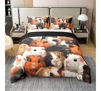 Homewish Juego de funda de edredón para cama de matrimonio con estampado de conejillo de indias y animales de roedores