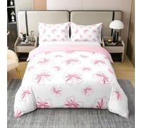 Homewish Juego de funda de edredón para cama individual, diseño de coqueta con lazos, color rosa, para niñas, adolescentes y niñas, estilo princesa de ensueño, romántica pajarita