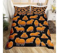 Homewish Juego de funda de edredón para cuna de niños y adolescentes, bonito juego de ropa de cama Capibara con 1 funda de almohada, funda de edredón marrón con diseño de roedor y vida silvestre