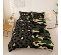 Homewish Juego de funda de edredón para cuna, estampado de leopardo, guepardo, ropa de cama para niños y adolescentes, funda de edredón militar militar, verde, amarillo y marrón