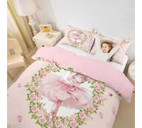 Homewish Juego de funda de edredón para niños y niñas, diseño de bailarina, diseño de bailarina, rosa romántica, para niños y niñas, tamaño Super King, juego de cama Kawaii Little Dancer