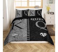 Homewish Juego de funda de edredón romántica para cama de matrimonio tamaño Queen y King, diseño romántico de corazón y leopardo, color negro y gris