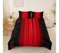 Homewish Juego de ropa de cama con diseño abstracto de rayas geométricas a cuadros, color negro y rojo, para niños, adolescentes y hombres, ropa de cama moderna