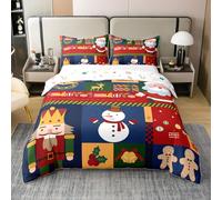 Homewish Juego de ropa de cama con diseño de Papá Noel de dibujos animados, tamaño King, diseño de cascanueces de jengibre, muñeco de nieve, muñeco de nieve, funda de edredón de pino cardenal de pino