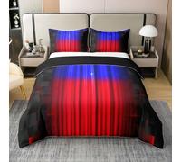 Homewish Juego de ropa de cama de algodón con diseño abstracto de rayas geométricas a cuadros, color negro neón y azul y rojo, para niños, adolescentes y hombres, ropa de cama moderna